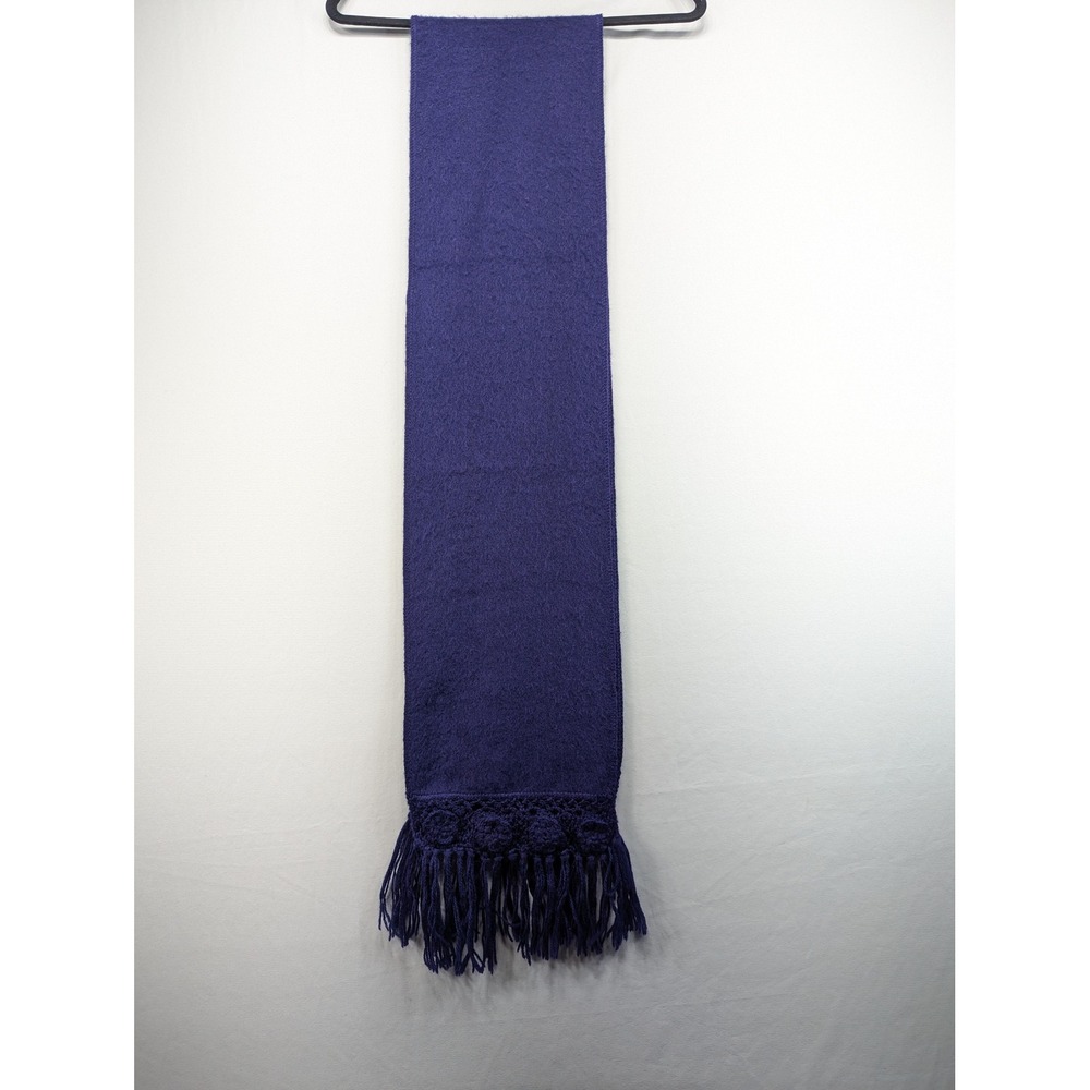 Alpaca Diana Peru Purple Wool Blend Scarf Floral Crochet Trim Fringe Unisex